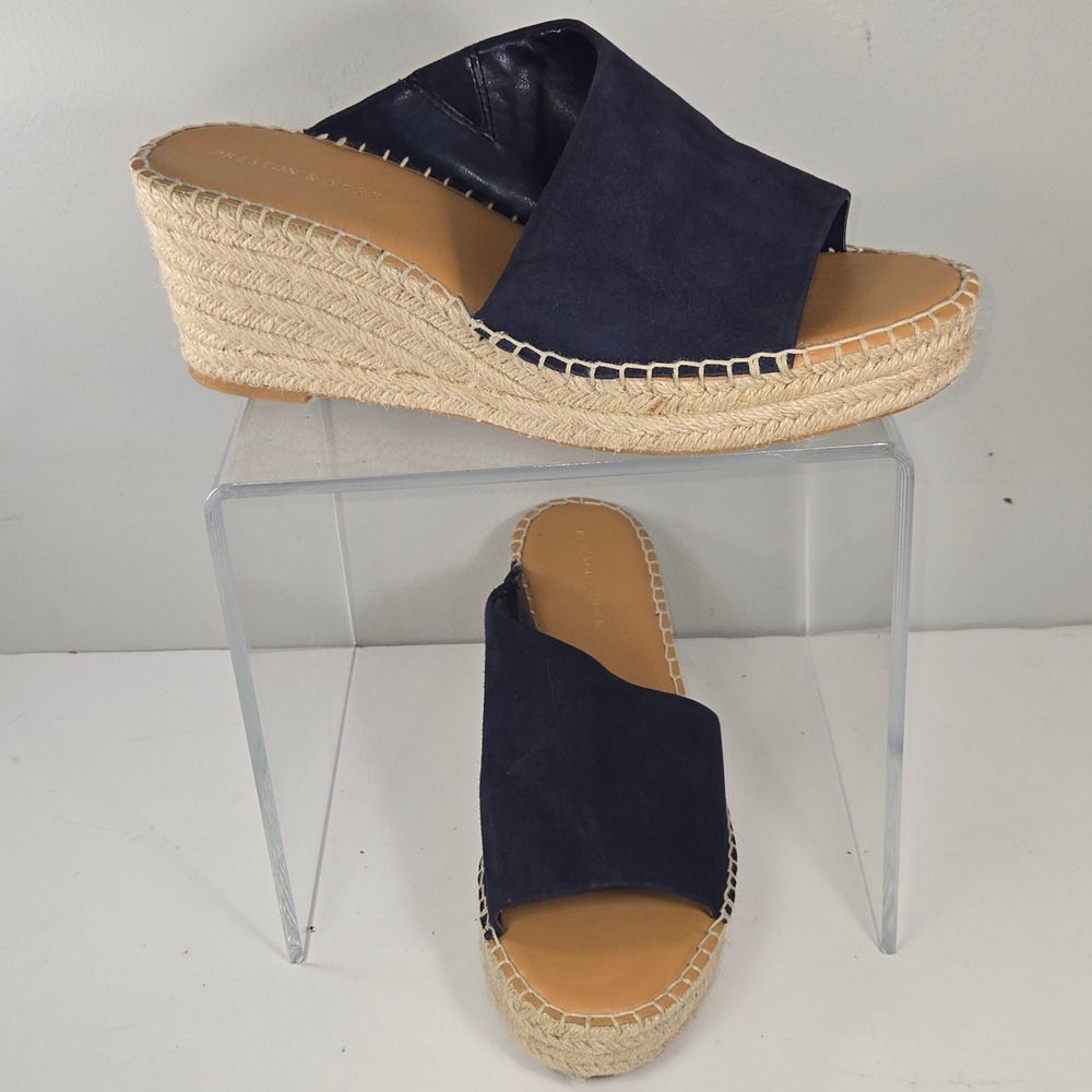 Preston & York Crystal Espadrille Wedge Sandalsโ Womens 10M Navy Blue
